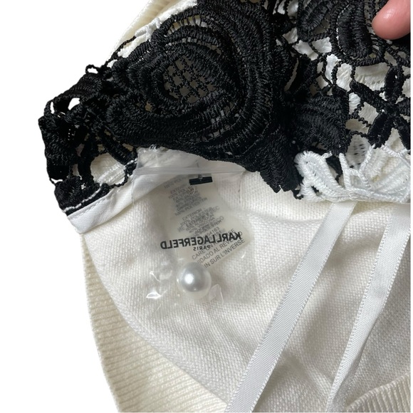 Karl Lagerfeld Paris Cardigan Sweater Women White Lace Floral embroidered S NWT - Picture 9 of 13